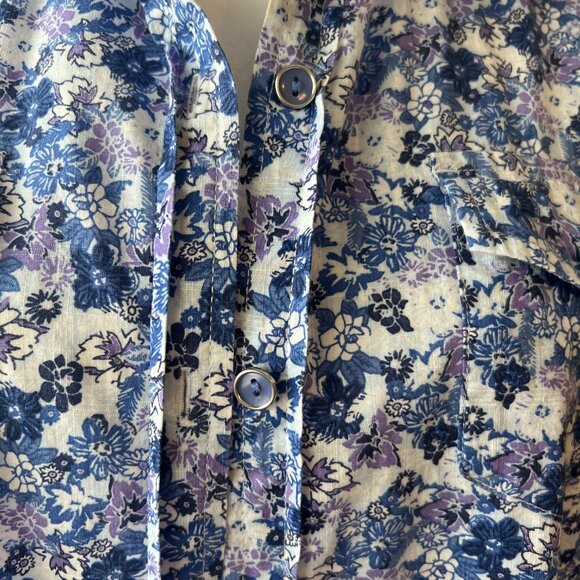 Karen Scott Blue Floral Button Down Shirt - Picture 3 of 9